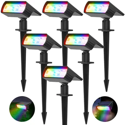 Solarleuchten RGB+W, 6 Stk., IP65, 10 Modi, Garten, Außenbereich