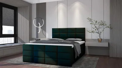 Produktbild von SALES LEADER Boxspringbett ANKARA 180x200 cm Polsterbett mit zwei Bettkästen, Komplett-Set mit Matratze und Topper (4cm), Dunkelgrün, Bett Stoff ELEMENT 12
