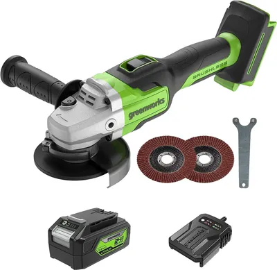 Productafbeelding van Greenworks GD24AGK4 accu-haakse slijper, 125 mm schijf, 10500 rpm, linksdraaier
