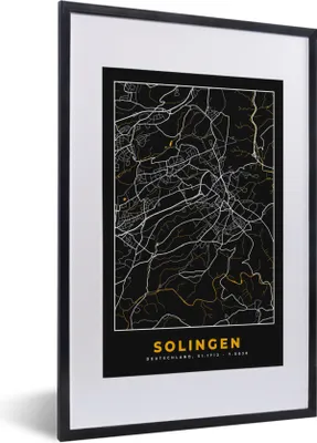 Produktbild von MuchoWow® Gerahmtes Poster Solingen - Gold - Stadtplan - Deutschland - Karte 40x60 cm - Poster mit Schwarzem Bilderrahmen Wandposter Rahmen Foto Bilder - Poster in Rahmen