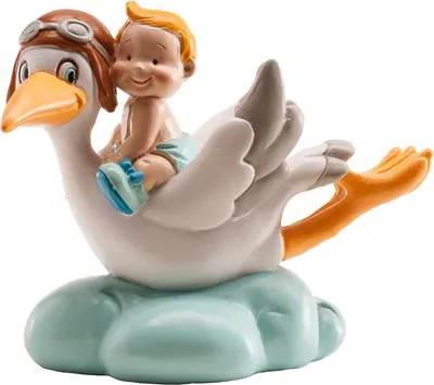 Obrázek produktu pro Figurka na dort chlapeček letící čáp na mráčku