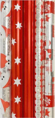 Productafbeelding van Kerstmis cadeaupapier - Metallic inpakpapier voor kerst - Rood - 150 x 70 cm - 5 rollen