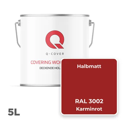 Produktbild von Holzfarbe Deckend | HALBMATT Karminrot RAL 3002  5 L | Deckfarbe Holzlack Decklack | Wetterschutzfarbe | Alle Holzarte Osb-Platten Innen Außen