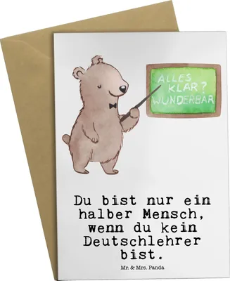 Produktbild von Mr. & Mrs. Panda Glückwunschkarte Deutschlehrer Herz - Weiß - Geschenk, Spruch, Grußkarten, Grundschule, weihnachtskarten, Deutschunterricht, einladungskarten, Lustig