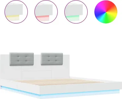 Produktbild von vidaXL Bettgestell mit Kopfteil und LED-Leuchten Weiß 200x200 cm