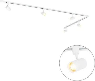 Produktbild von QAZQA - Modern Smartes Schienensystem I Spotlight I Deckenspot I Deckenstrahler I Strahler weiß 1-phasig 5-flammig-leuchtend inkl. Wifi GU10 - Iconic Jeana I Wohnzimmer I Schlafzimmer - Aluminium Läng