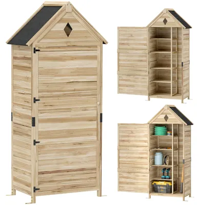 Produktbild von Outsunny Gartenschrank Holz, wasserdicht Geräteschuppen mit Asphalt-Satteldach
