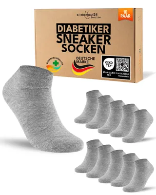 Produktbild von 10 Paar Diabetiker Sneaker Socken ohne Gummibund & ohne Naht - 70228T Grau 43-46
