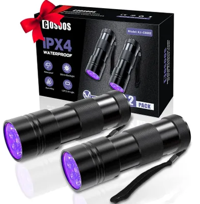 Imagen del producto de 2 linternas UV, linterna de luz negra portátil con 12 LEDs, 395nm
