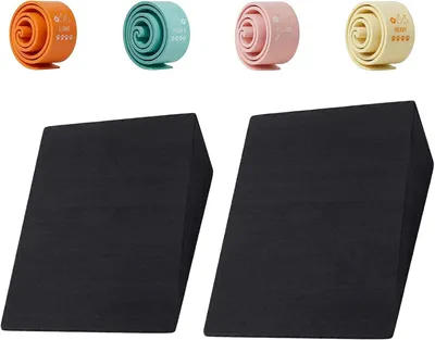 Immagine prodotto di Set di supporti per stretching, con 2 supporti per squat, 4 elastici di resistenza, realizzati in schiuma EVA, ideali per yoga e fisioterapia