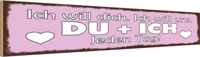 Produktbild von vianmo Holzschild 10x46 cm Du & Ich jeden Tag ich will dich