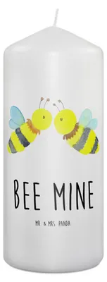 Produktbild von Mr. & Mrs. Panda Kerze Biene Liebe 19 x 8 cm - Weiß - Geschenk, Erinnerungslicht, Stumpenkerze, Erinnerungskerze, Blockkerze, Bedruckte