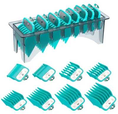 Produktbild von Aufsteckkämme Haarschneidekämme - 8 Stück - Metallclip - 1,5 mm bis 19 mm - Mit Kammhalter