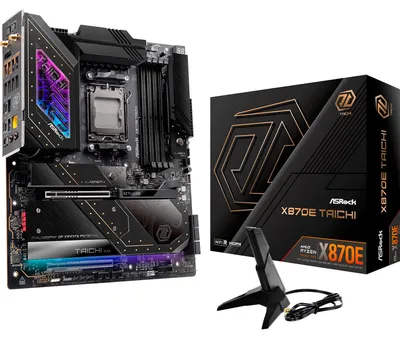 Produktbild von Asrock X870E Taichi, AMD, Sockel AM5, AMD Ryzen 7000 Series, AMD Ryzen 8000 Series, AMD Ryzen 9000 Series, DDR5-SDRAM, 256 GB, DIMM