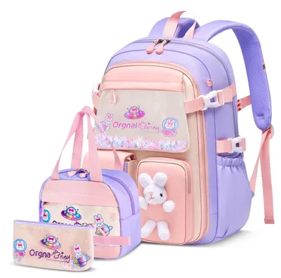 Productafbeelding van Schooltas voor meisjes, 3-delig, met lunchbox en pennenetui