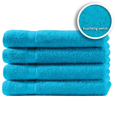 Produktbild von 4er Set Gästetücher Handtücher Duschtücher Badetücher Frottee 100% Baumwolle, Farbe:Türkis, Größe:Badetücher 100x150 cm
