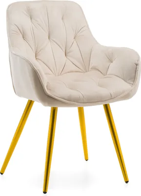 Produktbild von NEW HOME Stuhl SIENA gespolsterter Esszimmerstuhl Wohnzimmerstuhl mit Steppung - beige goldene Beine - moderne Samt Velours Möbel