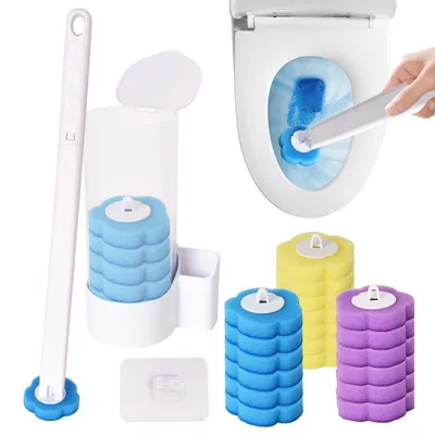 Image de Omgoods - Ensemble de brosses de toilette jetables comprenant 18 têtes de nettoyage en éponge remplaçables