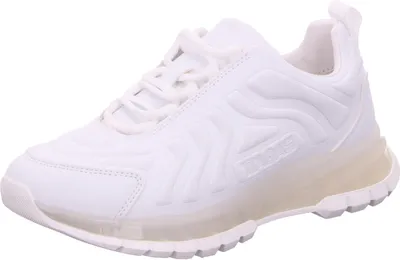 A single white sneaker shown from a side-diagonal angle against a white background.