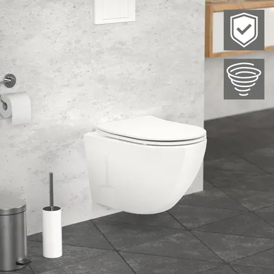 Produktbild von LuxeBath Spülrandloses Wand Hänge-WC, Weiß, kurz, Tornadospülung, mit Nano Beschichtung