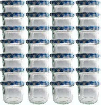 Produktbild von Blauer Schraubdeckel-Glas mit 25 Etiketten, 125ml, Haushaltsbehälter