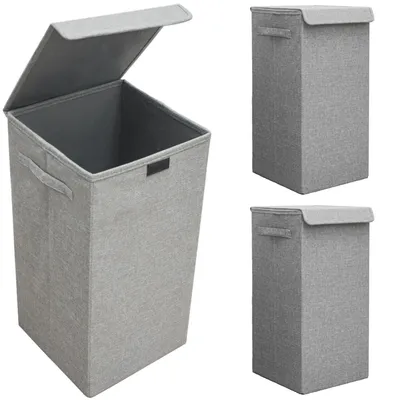 Produktbild von 3er Set 50L Wäschekorb mit Deckel 30x30x60 - XXL Wäschesammler Wäschebox Faltbar