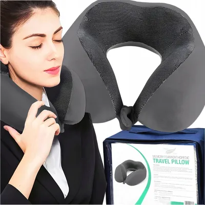 Produktbild von Nackenkissen aus Memory Schaum - Reisekissen für Flugzeug, Auto, Zug oder Bus - Grau - Nackenhörnchen für mehr Komfort - Praktisches Travel Pillow