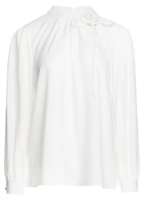 Produktbild von Damen Bluse weiss Gr. S mit Stehkragen aus glattem Satin, reguläre Passform