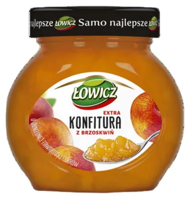 Zdjęcie produktu dla Łowicz Konfitura extra z brzoskwiń o obniżonej zawartości cukrów 240 g