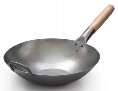 Imagen del producto de Wok Craft, wok de acero al carbono, 30 cm, con mango de madera, base plana