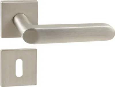 Produktbild von DOMINO Türgriff Drückergarnitur BB-Buntbart Set | quadratische Rosette | Türklinke für Zimmertür, Bürotür, Kellertür & Innentür | Türbeschläge aus Aluminium |Satin Nickel Türdrückergarnitur | DENVER-QR SLIM SN