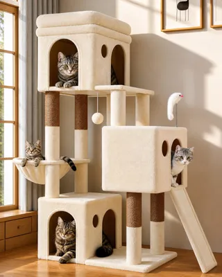 Image de Arbre à chat pour 2 à 4 chats, avec des espaces de repos spacieux et des jouets