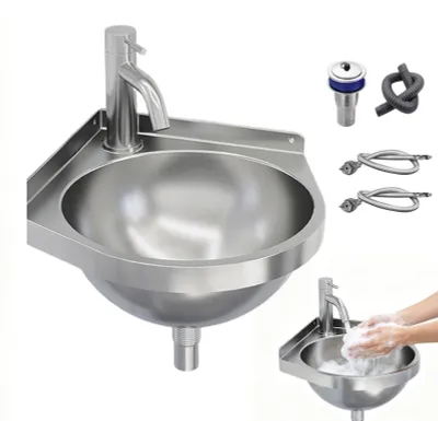 Zdjęcie produktu dla Umywalka ze stali nierdzewnej montowana do ściany, z kranem