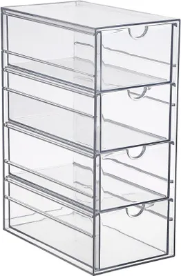 Zdjęcie produktu dla Organizer na akcesoria do włosów z 4 szufladami; idealny do porządkowania szuflad w łazience, szafie, komodzie i biurze; 25×17×10 cm.