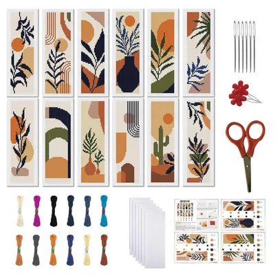 Produktbild von Kreuzstich Lesezeichen Set 12 Stück Vorgedruckt DIY Anfänger 6 x 20cm Böhmisches Muster