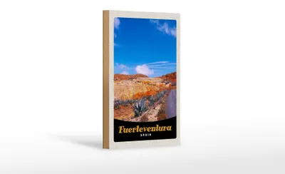 Produktbild von Holzschild Reise 12x18 cm Fuerteventura Spanien Wüste Gebirge