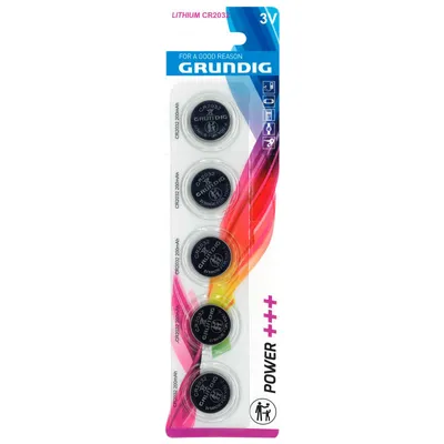 Productafbeelding van Knopcelbatterij GRUNDIG CR2032, 3,0V, lithium, verpakking van 5 stuks