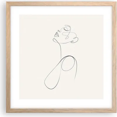 Produktbild von Gerahmtes Poster - Rahmen in heller Eiche - Linie Linie Frau - 40x40 cm - Wand Bild - Wanddeko - Wandbilder - Kunstposter - Wandposter - Bilderrahmen - Bilder - Kunstdruck - P2NAC40x40-5112