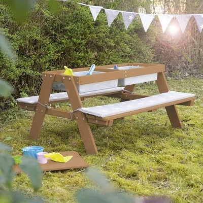 Image de Ensemble de sièges pour enfants d'extérieur avec bancs de jeu en bois, marron