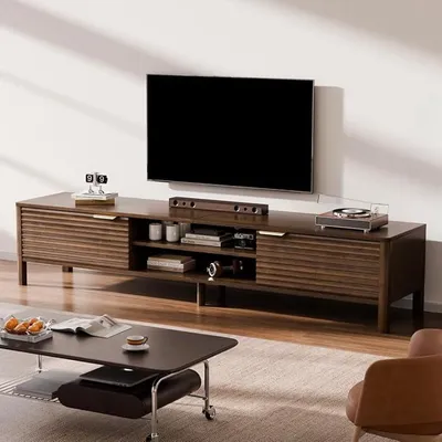 Imagen del producto de Mueble de televisión de madera, 195 cm, color marrón, con espacio de almacenamiento