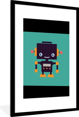 Produktbild von MuchoWow® Gerahmtes Poster Roboter - Gesicht - Antenne - Blau - Jungen 60x90 cm - Poster mit Schwarzem Bilderrahmen Wandposter Rahmen Foto Bilder - Dekoration - Wandposter Wohnzimmer - Hochwertig