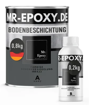 Produktbild von Mr. Epoxy Epoxidharz Bodenbeschichtung (1 kg, RAL 7043 Verkehrsgrau) - 2K Betonfarbe für Garagen, Keller & Werkstatt Boden - Flüssigkunststoff Epoxid Grundierung und Bodenversiegelung