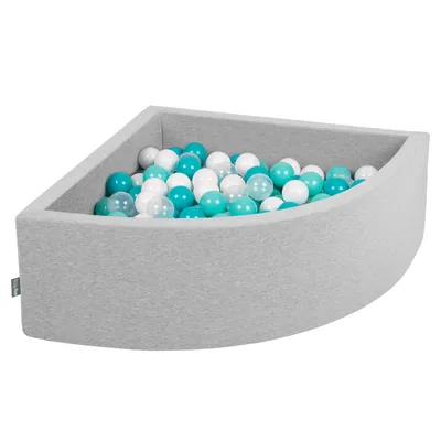 Obrázok produktu pre KiddyMoon 90x30cm/300 loptičiek ∅ 7cm Trojuholník Detské penové loptičky  vyrobené v EÚ, Svetlo sivá: Svetlotyrkysová/Biela/Priehľadná/Tyrkysová