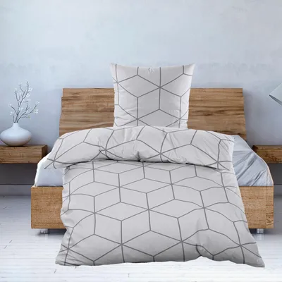 Produktbild von Biber Bettwäsche 135x200 cm 2tlg. Baumwolle Silber Grau Geometrisches Muster