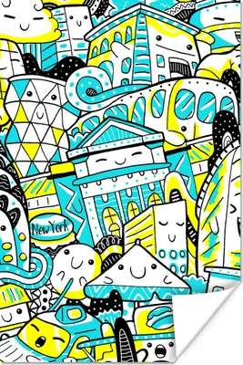 Produktbild von MuchoWow® Poster New York - Gelb - Zeichnung 80x120 cm - Papierdruck
