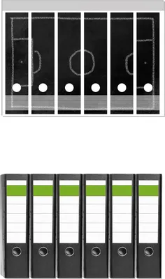 Produktbild von Wallario 6 Stück breite Ordner inkl. Klebeetiketten mit Motive Fußballfeld aus Kreide -  Set mit Rückenschildern / Ordnerrücken Stickern