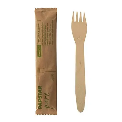 Produktbild von 50x Holzgabeln Gabeln aus Holz 155mm natur einzeln verpackt in Papierbeutel