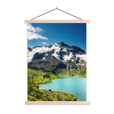 Produktbild von MuchoWow® Textilposter Schnee - Berg - Wasser 60x80 cm mit holzfarbenen Rahmen - Wandbild