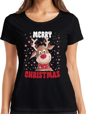Produktbild von Merry Christmas Reh Rentier Süß - Weihnachten Xmas Christmas Damen T-Shirt, Schwarz, XL