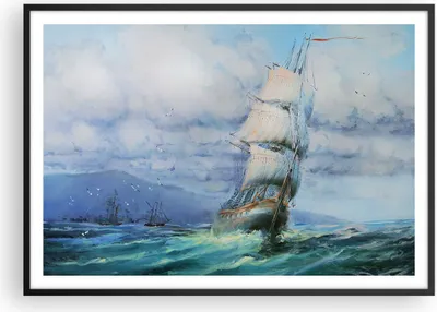Produktbild von Gerahmtes Poster - Schwarzer Rahmen - Meer Segelschiff - 100x70 cm - Wand Bild - Wanddeko - Wandbilder - Kunstposter - Wandposter - Bilderrahmen - Bilder - Kunstdruck - Wandbild - P2BAA100x70-3782